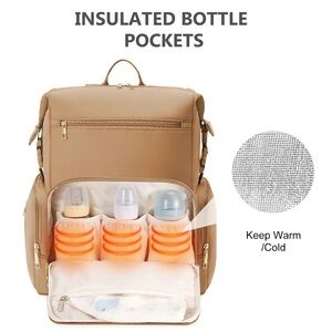 Tan Diaper Bag with Insulated Bottle Pockets